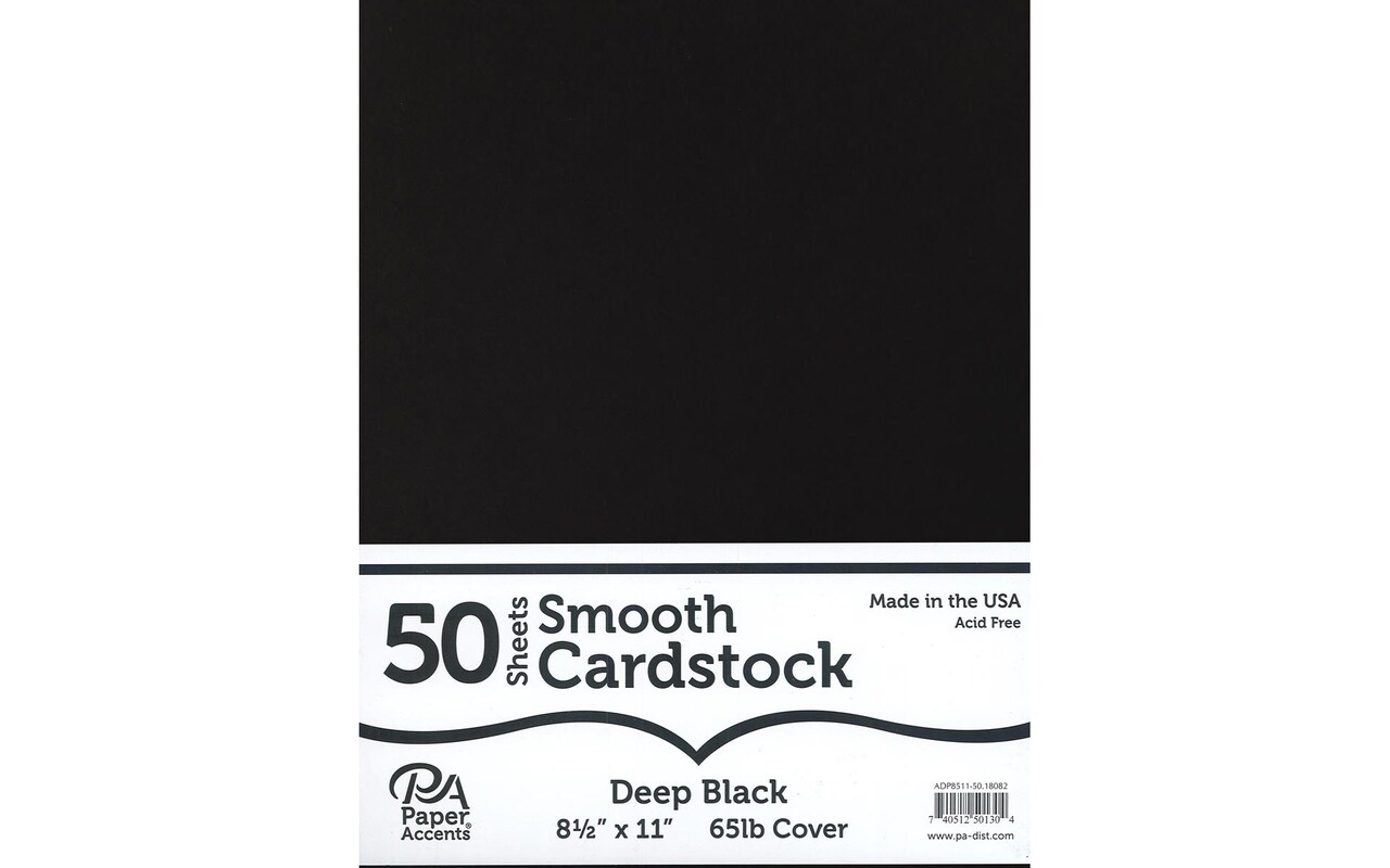 PA Paper Accents Smooth Cardstock 8.5 x 11 Deep Black, 65lb colored cardstock  paper for card making, scrapbooking, printing, quilling and crafts, 50  piece pack